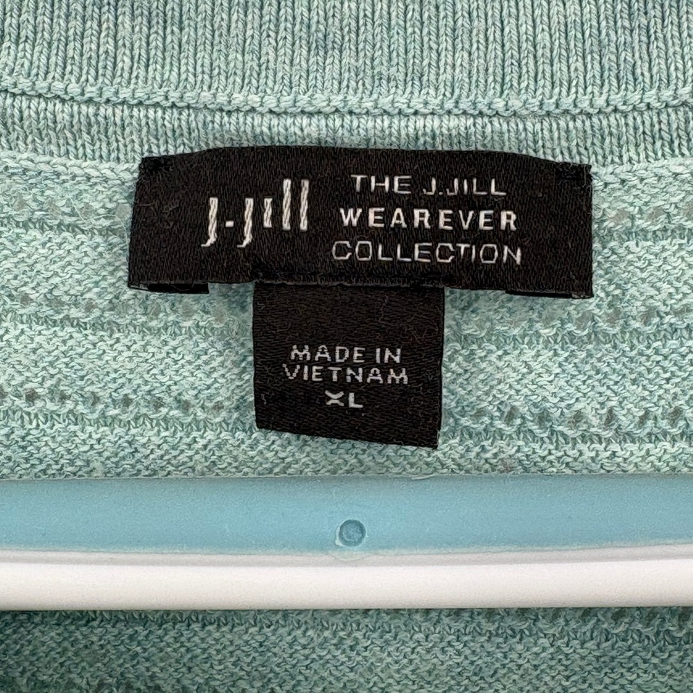 J. Jill Wearever Blue Green Pointelle Knit Cap Sleeve Sweater Top XL - Picture 2 of 9